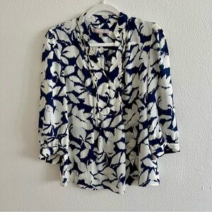 Banana Republic Blue and White Floral Bib Collar Blouse- SM